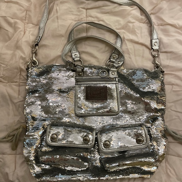 Coach Handbags - Coach Poppy Sequin Purse: Silver